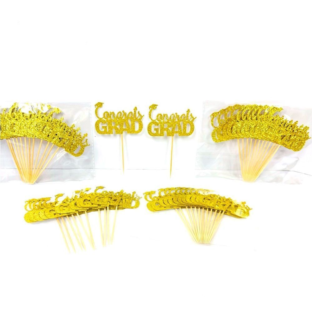 NEW 48-Pack Glitter Graduation Cupcake Toppers